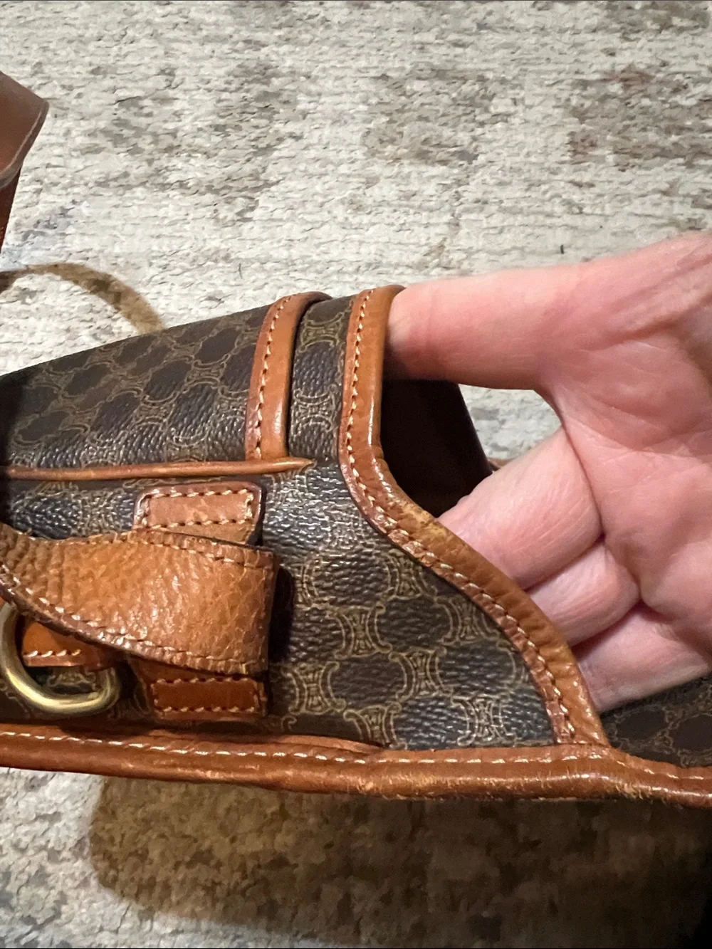 Authentic Celine Brown Monogram Crossbody Bag with Tan Leather Trim - Picture 13 of 16